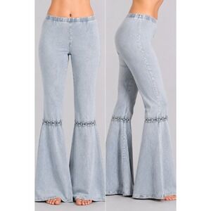 Chatoyant Y2K Festival Hippie Bohemian Flare Pants Bell Bottom Crochet Size S